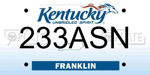233ASN Kentucky License Plate