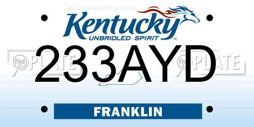 233AYD Kentucky License Plate