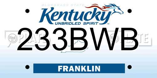 233BWB Kentucky License Plate