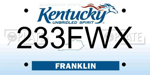 233FWX Kentucky License Plate