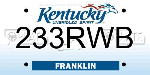233RWB Kentucky License Plate