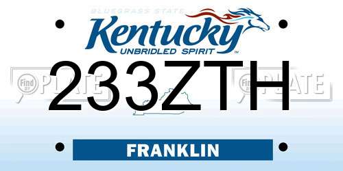 233ZTH Kentucky License Plate