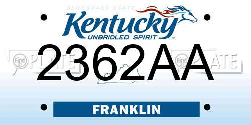 2362AA Kentucky License Plate
