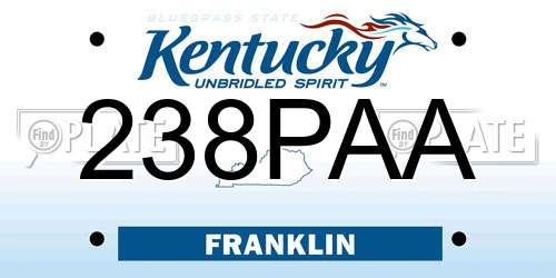 238PAA Kentucky License Plate