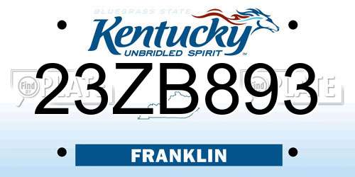 23ZB893 Kentucky License Plate