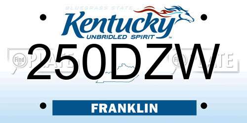 250DZW Kentucky License Plate