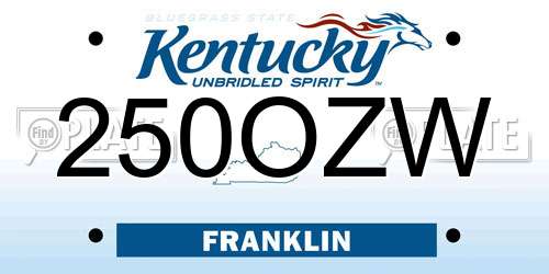 250OZW Kentucky License Plate
