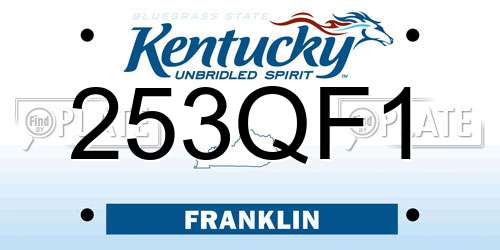 253QF1 Kentucky License Plate