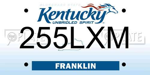 255LXM Kentucky License Plate