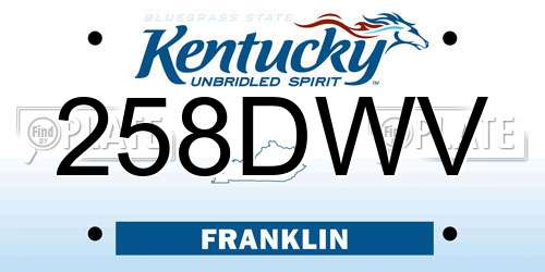 258DWV Kentucky License Plate