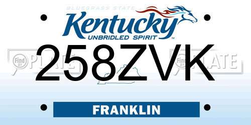 258ZVK Kentucky License Plate