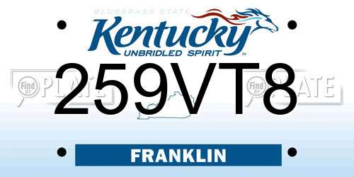 259VT8 Kentucky License Plate