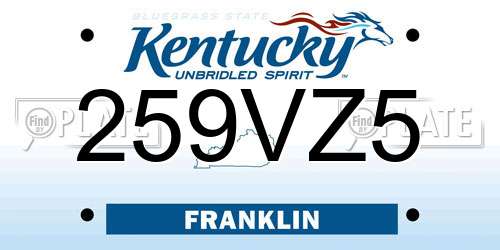 259VZ5 Kentucky License Plate