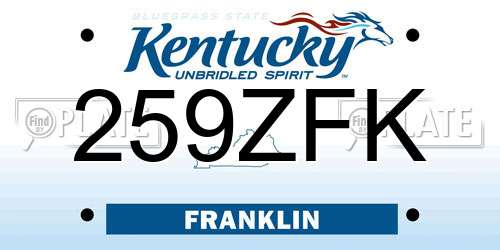 259ZFK Kentucky License Plate