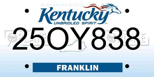25OY838 Kentucky License Plate