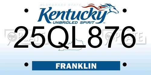 25QL876 Kentucky License Plate