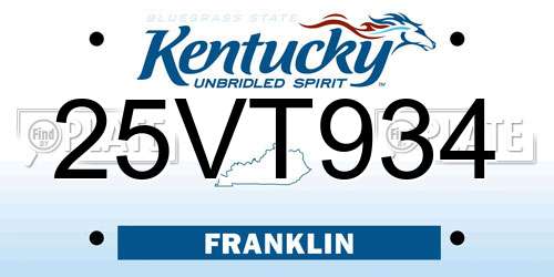 25VT934 Kentucky License Plate