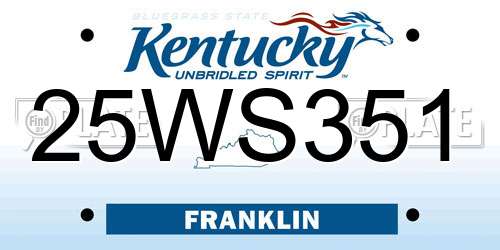 25WS351 Kentucky License Plate