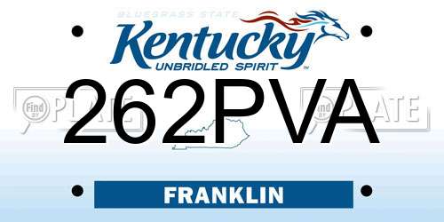 262PVA Kentucky License Plate