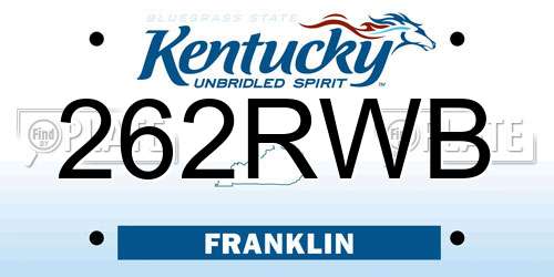 262RWB Kentucky License Plate