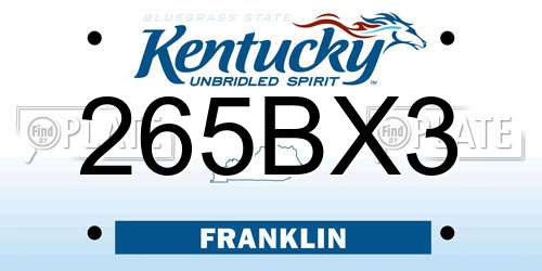 265BX3 Kentucky License Plate