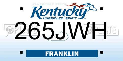 265JWH Kentucky License Plate