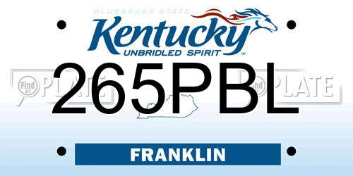 265PBL Kentucky License Plate