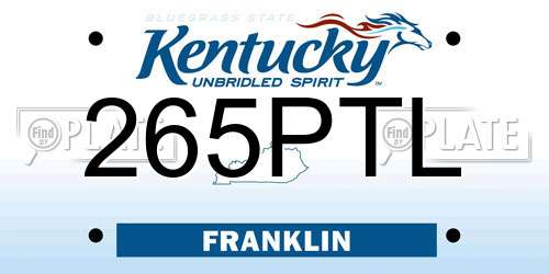 265PTL Kentucky License Plate