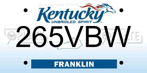 265VBW Kentucky License Plate