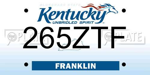 265ZTF Kentucky License Plate