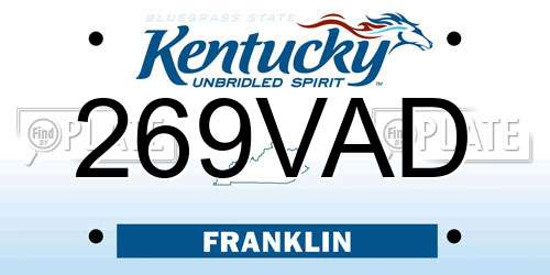 269VAD Kentucky License Plate