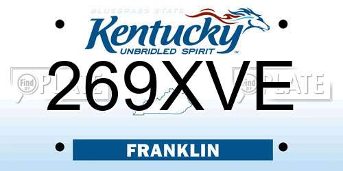 269XVE Kentucky License Plate