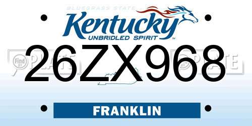26ZX968 Kentucky License Plate