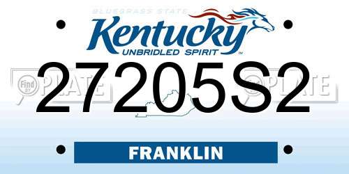 27205S2 Kentucky License Plate
