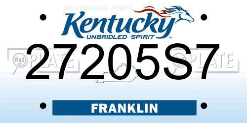 27205S7 Kentucky License Plate