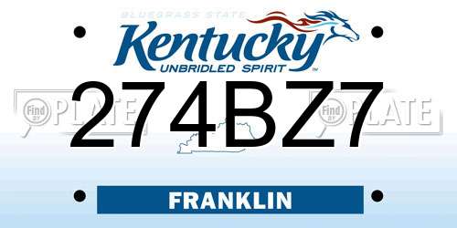 274BZ7 Kentucky License Plate