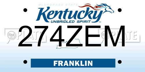 274ZEM Kentucky License Plate