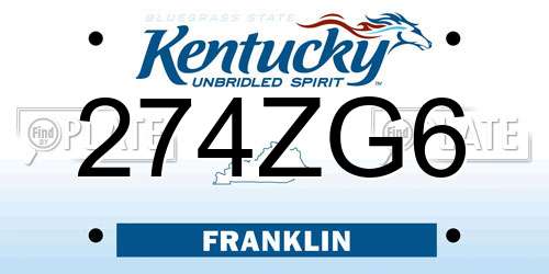 274ZG6 Kentucky License Plate