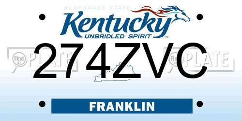 274ZVC Kentucky License Plate