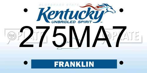 275MA7 Kentucky License Plate