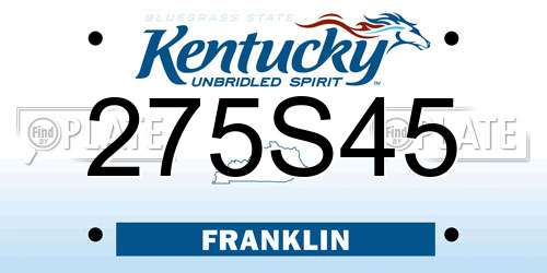 275S45 Kentucky License Plate
