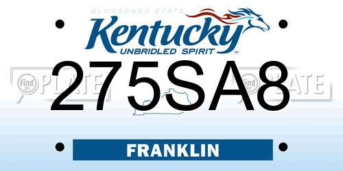 275SA8 Kentucky License Plate