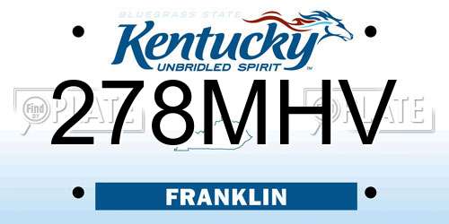 278MHV Kentucky License Plate