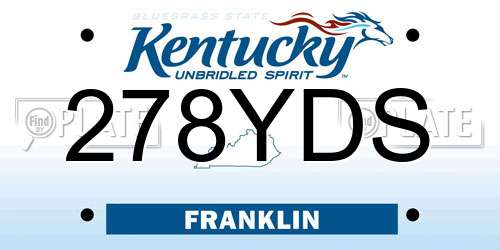 278YDS Kentucky License Plate