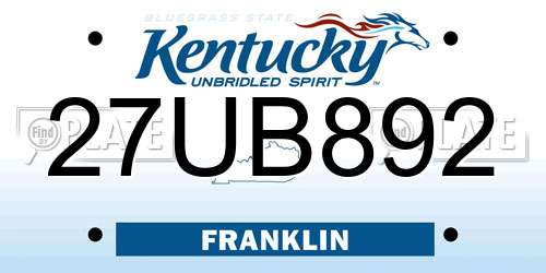 27UB892 Kentucky License Plate