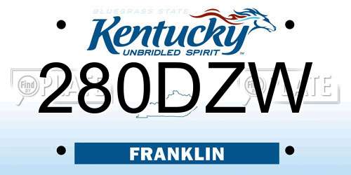 280DZW Kentucky License Plate