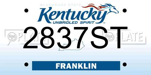 2837ST Kentucky License Plate