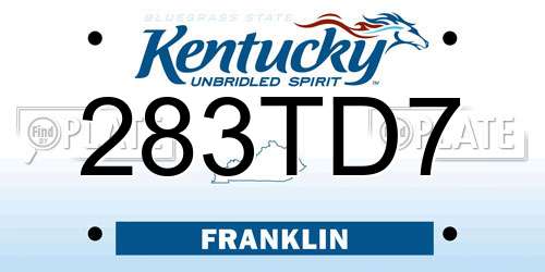 283TD7 Kentucky License Plate