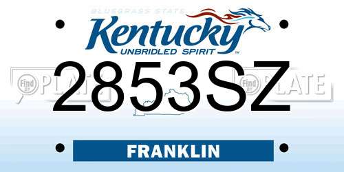 2853SZ Kentucky License Plate
