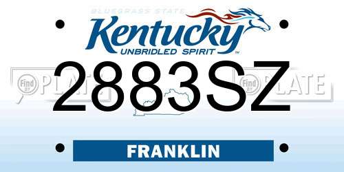 2883SZ Kentucky License Plate